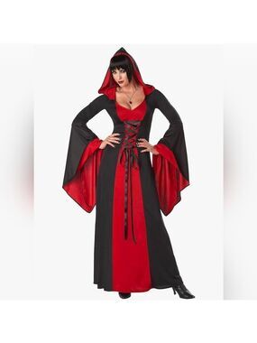 Deluxe Hooded Robe Vampire Witch Costume Halloween Red Black Medium